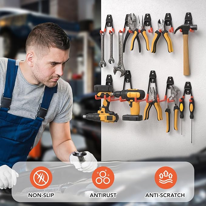 42 Pack Garage Hooks Heavy Duty, Rust-Resistant Solid Steel Wall Mount Hangers for Hanging Ladders & Bikes, Non-Slip PVC Coating Tool Organizer, 5 Sizes U & J Shapes + 6 Straps