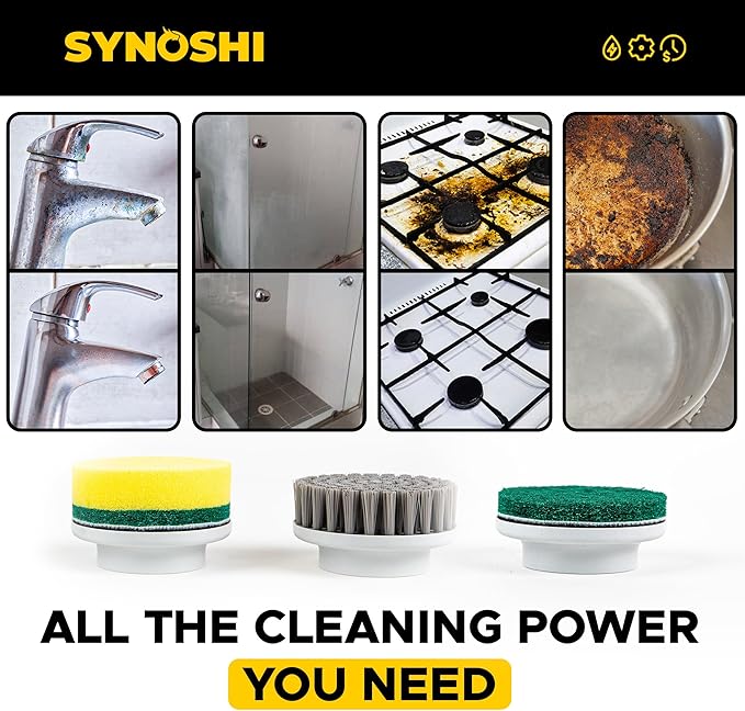 SYNOSHI Electric Spin Scrubber, Power Cleaning Brush with 3 Heads, Cordless Waterproof Shower Scrubber with Dual Speed, Perfect for Cleaning Bathroom, Tile, Cars, Floor. Electric Scrub Brush for tub