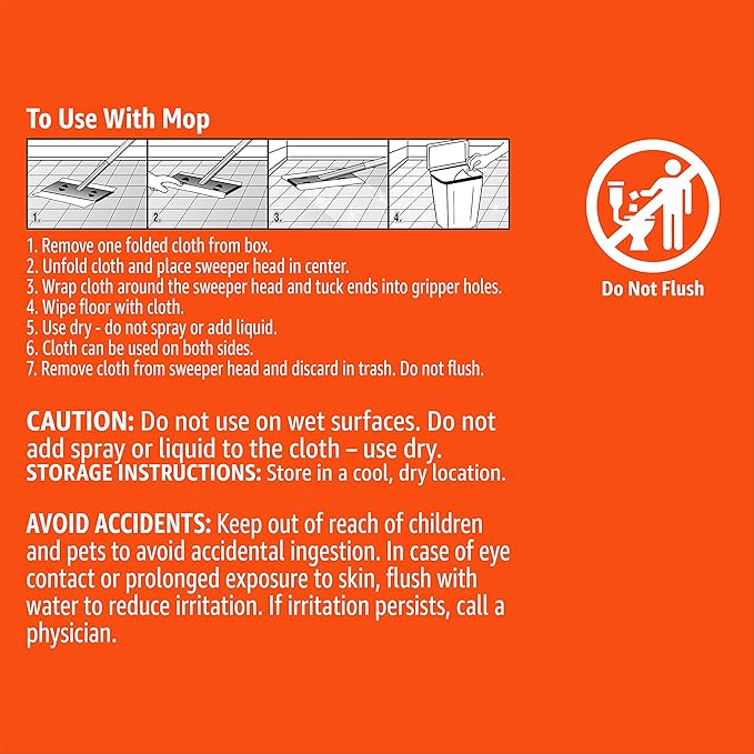Amazon Basics Dry Floor Cloths | Clean Dust & Dirt | Pet Hair Removal | 64 Count | Pack of 2