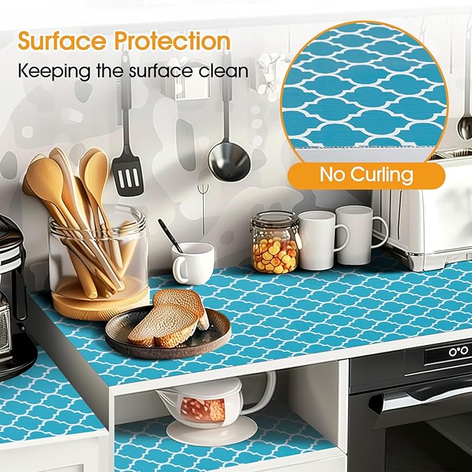 Shelf and Drawer Liner for Kitchen Cabinets Non-Adhesive, Strong Grip Non-Slip Thickened Cabinet Liners for Shelves, Waterproof Mats for Dresser Cupboard, Green/White, 12 in x 20 Feet