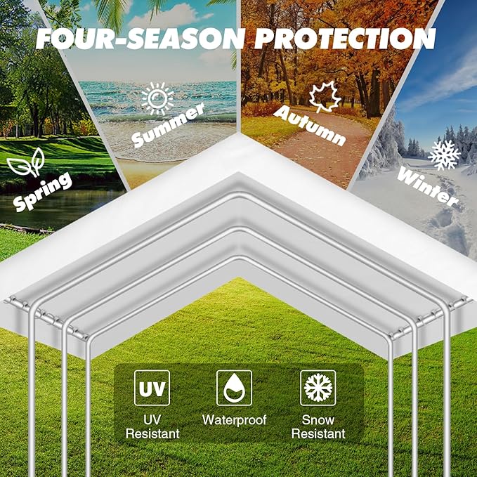 10x20FT Carport Canopy Replacement Cover Heavy Duty Waterproof & UV Protected, All Weather Car Shade Canopy with Ball Bungees (White, 10'x20', Frame is not Included)