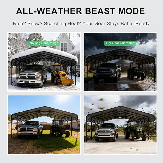 20x30 FT Heavy-Duty Metal Carport, Outdoor Galvanized Steel Shelter for Pickup Trucks, Motorcycles,Boats, Cars & Tractors
