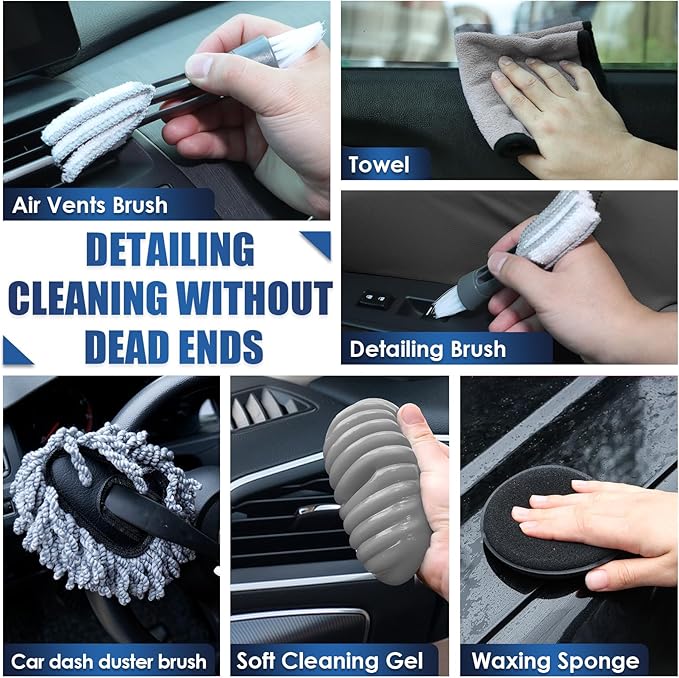 Viewsun 21Pcs Car Cleaning Kit with High Power Handheld Vacuum, Car Wash Mop with Long Handle, Bucket, Detailing Brush Set, Windshield Cleaner, Complete Interior Exterior Washing Supply for Men Women