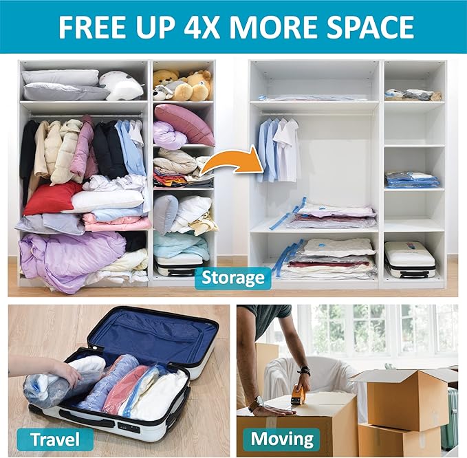 Cozy Essential 10 Pack Vacuum Storage Bags, Space Saver Bags (2J/2L/3M/3S) Compression Storage Bags for Comforters and Blankets, Pillow, Bedding, Vacuum Sealer Bags for Clothes Storage