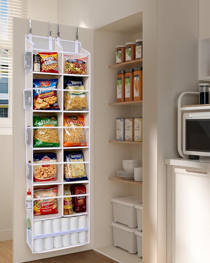 ULG Over the Door Organizer, 6-Tier Hanging Storage with Clear Windows, 19 Pockets for Closet, Pantry, Bathroom & Nursery Doors, Extra Large Storage Space with 4 Hooks