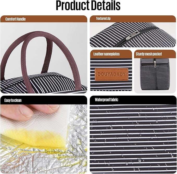 Lunch Bag Women/Men Lunch Box Women/Men (white&black stripe)