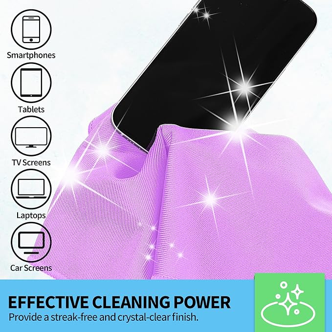 HOMERHYME Microfiber Cleaning Cloth, 12 Pack Window Glasses Cleaning Cloth, Reusable Lint-Free Streak Free Polishing Cloth Wipes for Stainless Steel, Eyeglass, Mirror, Screen & Lense,12"*12" Purple