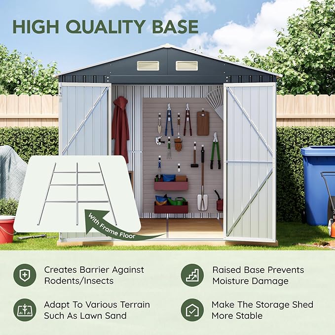 Breezz 10X8FT Outdoor Steel Storage Shed with Clear Window, Lockable Doors, Weather-Resistant Metal Tool Shed for Garden, Backyard, Patio, and Utility Storage