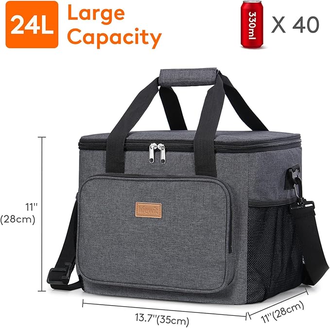 Lifewit Large Lunch Bag Insulated Lunch Box Soft Cooler Cooling Tote for Adult Men Women, Dark Gray 40-Can (24L)