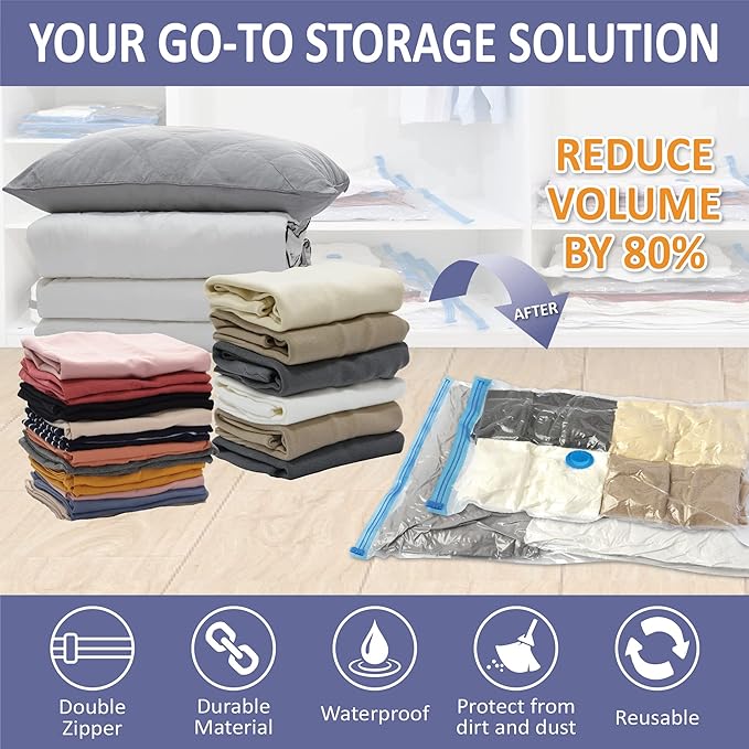 Cozy Essential 25 Pack Vacuum Storage Bags, Space Saver Bags (5 Jumbo/5 Large/5 Medium/5 Small/5 Roll) Compression for Comforters and Blankets, Pillow, Bedding, Sealer Clothes Storage,