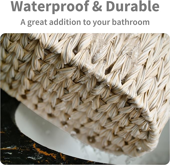 GRANNY SAYS Toilet Paper Storage Basket with Lid, Freestanding Toilet Paper Holder, Bathroom Organizers and Storage, Wicker Basket for Bathroom Storage, Butter Milk