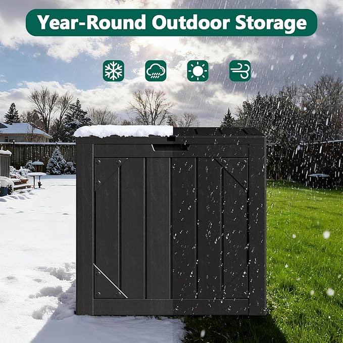 30 Gallon Outdoor Storage Box, Waterproof Resin Deck Box Organizer for Patio Cushion Storage, Lockable Outside Container for Garden Tools