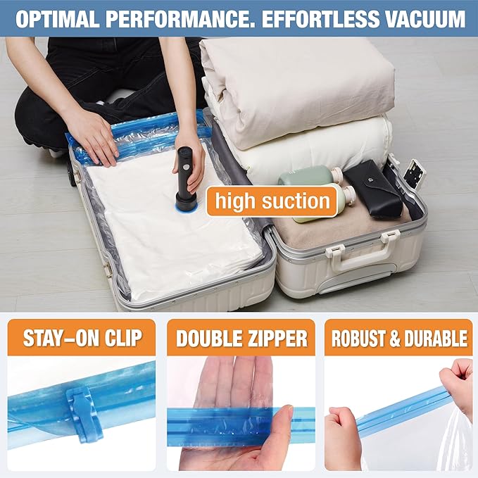 15 Pack Travel Vacuum Storage Bags with Rechargeable Wireless Electric Pump, Travel Packing Bags for Luggage and Suitcase, Carry-on Size Compression Space Saver for Clothes and Clothing