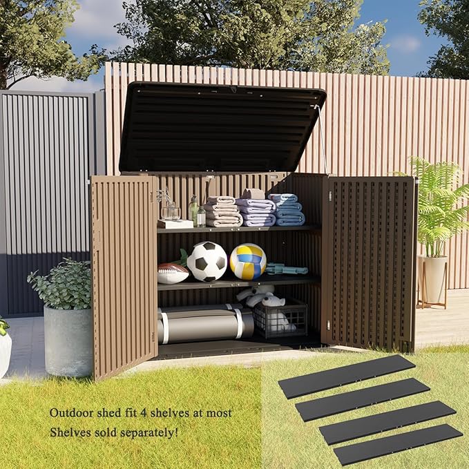 KINYING Metal Black Shelving for 48 Cu.ft Large Storage Shed, 51 in * 13 in, with Screws,Easy Assembly