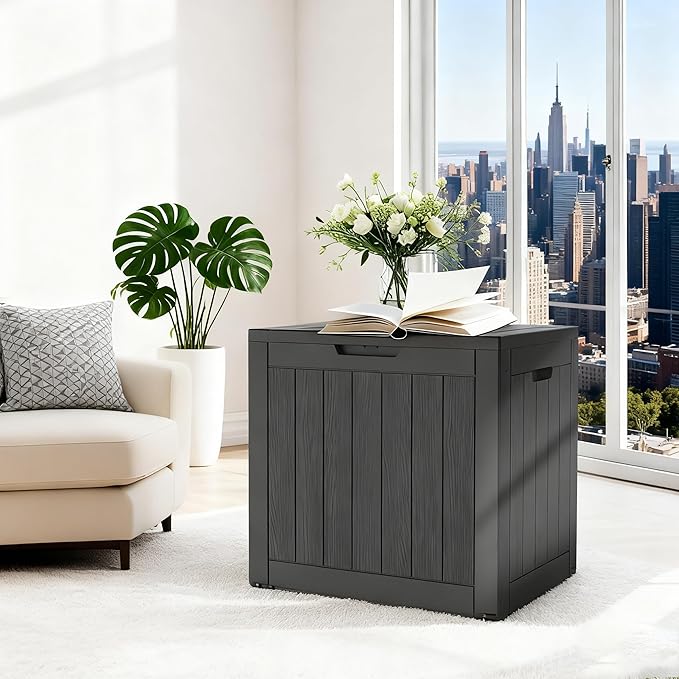 Mars Villa 31 Gallon Deck Box, Waterproof Weatherproof and UV Resistant Resin Storage Bin with Lockable Lid, for Outdoor Patio Furniture Cushions, Pool Supplies, Garden Tools, Black