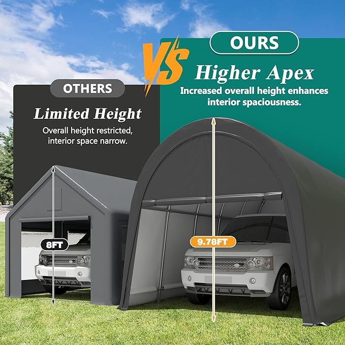 GARTOO Upgrade 12' x 20' Heavy Duty Carport - Extra Large Outdoor Shelter, Portable Garage for Truck Car Auto Motorcycle Boat Outdoor Events Party, Gray
