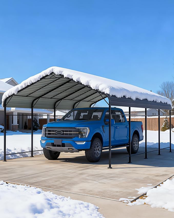 Patiowell 12'x20' Metal Carport, Heavy Duty Carport Canopy with Reinforced Frame and Galvanized Steel Roof, All-Weather Outdoor Car Shelter for Car, Truck, Boat and Tractor, Black