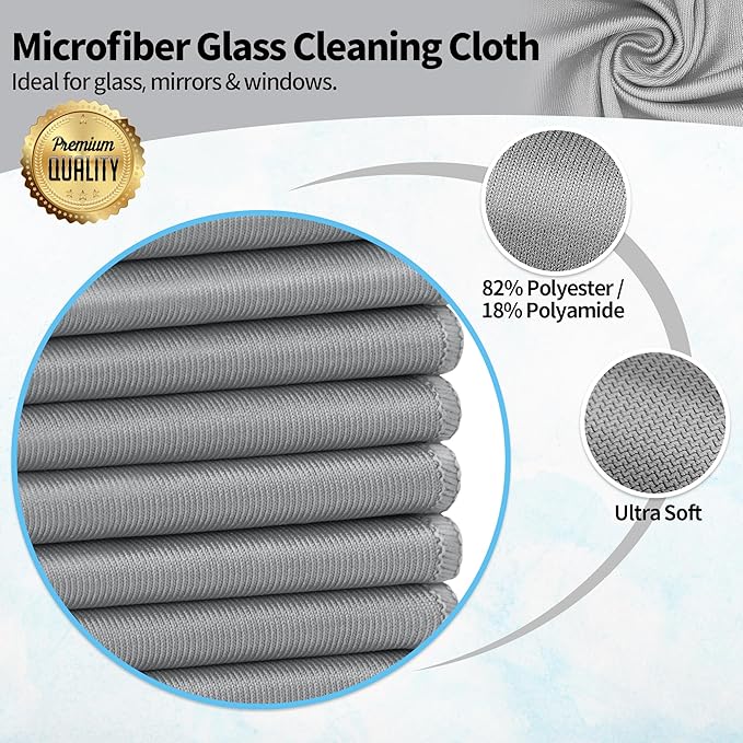 HOMERHYME Microfiber Cleaning Cloth - 10 Pack Glasses Cleaning Cloth, 16" x 14" Window Cleaning Rags, Streak Free Lint Free Polishing Cloths Wipes for Eye Glass, Stainless Steel, Windshield, Grey