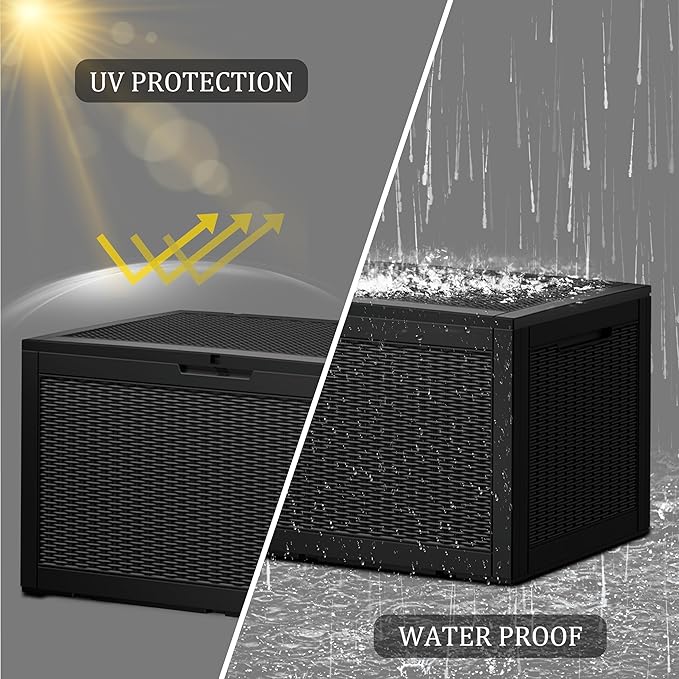 100 Gallon Lockable Resin Outdoor Storage Box, Waterproof & Weather Resistant Deck Box for Patio Cushion, Garden Tools & Pool Accessories, Black