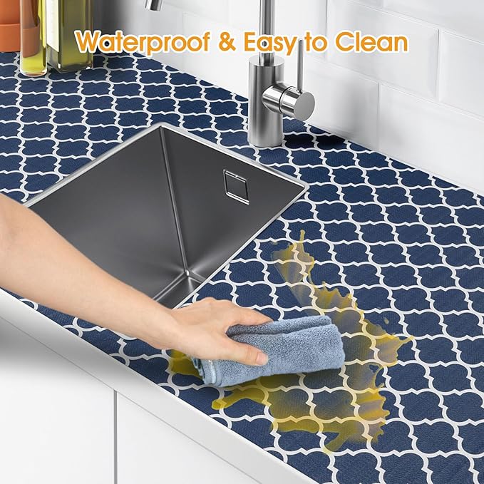 Shelf and Drawer Liner for Kitchen Cabinets Non-Adhesive, Strong Grip Non-Slip Thickened Cabinet Liners for Shelves, Waterproof Mats for Dresser Cupboard, Blue, 12 in x 10 Feet