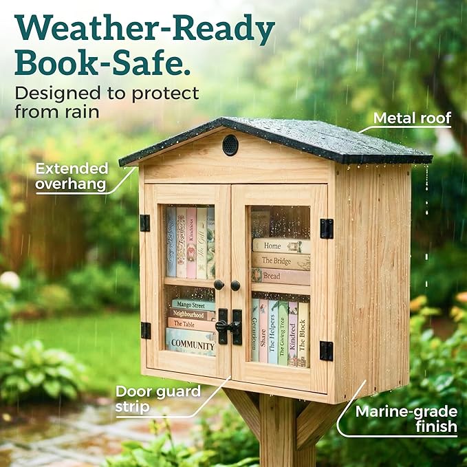 HAVLYN Little Library Box Outdoor Kit, Blessing Box Outdoor Food Pantry, Lending Library Box Outdoor, Premium Weather-Resistant Wood, Metal Roof, Natural Ventilation, Adjustable Shelf, Easy Assembly