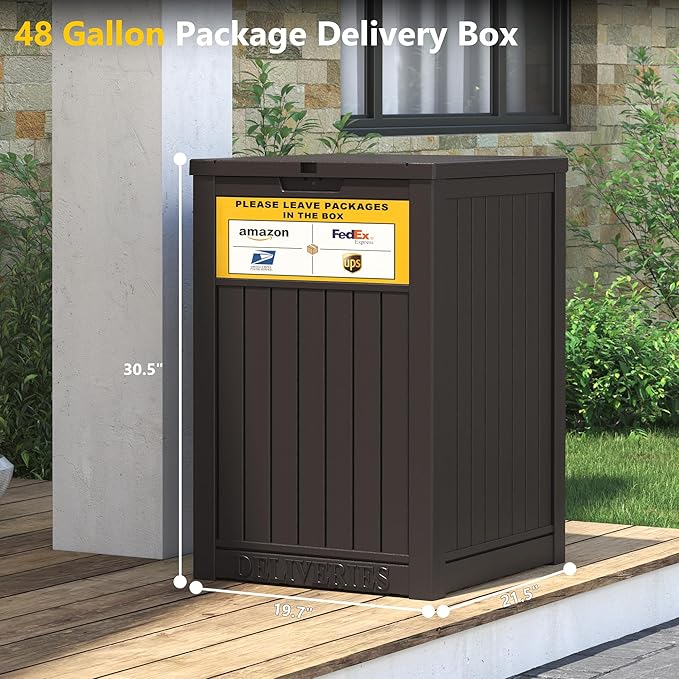 Package Delivery Box for Outside with Sign, 48 Gallon Storage with Lockable Secure, Large Double Wall Resin Outdoor Package Delivery Waterproof