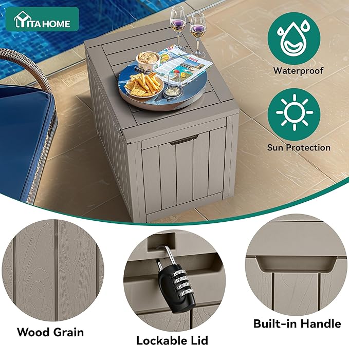 YITAHOME 30 Gallon Deck Box Outdoor Storage Box, Waterproof Resin Package Delivery and Storage Box with Lockable Lid for Patio Furniture Cushions, Pool Accessories, Garden Tools, Brown