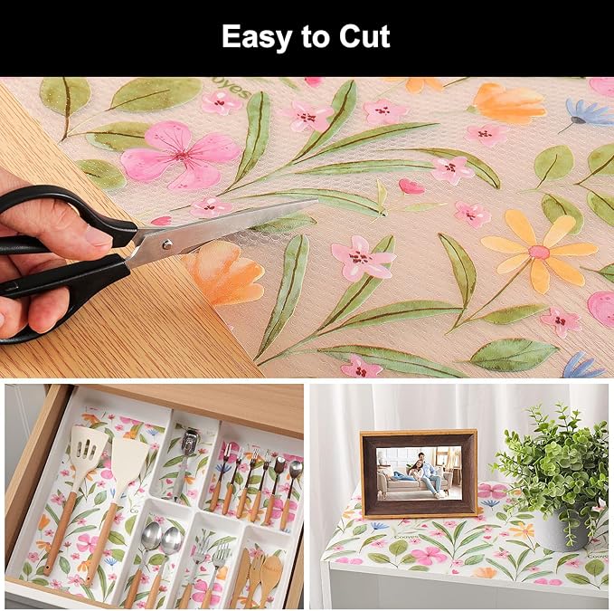 Cooyes Shelf Liner – Premium Non-Adhesive Cabinet & Drawer Liner for Kitchen – Waterproof Shelf Paper with Modern Pattern – Durable EVA Cabinet Mat – Easy to Cut （17.5" W x 360" L）
