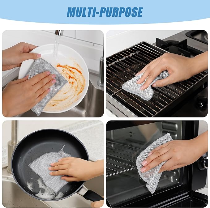 30PCS Non Scratch Wire Dishcloth Steel Wool Scrubber Scrub Pads - Kitchen Dishwashing Rag Sets Bathroom Home Essentials Towels Cleaning Pads Supplies,For Dishes Sinks,Stove Top Dish Cloths Gadgets
