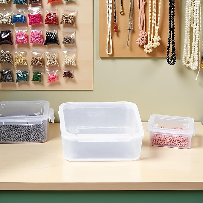 Square Clear Jewelry Storage Boxes Beads Crafts Case Containers-Reusable Plastic- 6x6x1.8cm Comfortable and Environmentally Professional Design Organization, Storage and Transport