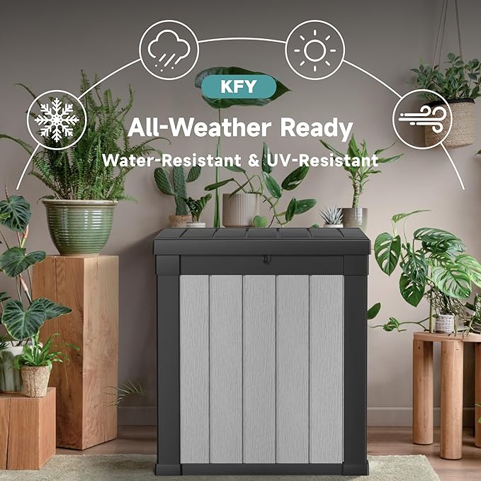 50 Gallon Waterproof Resin Deck Box, UV Resistant Outdoor Storage for Garden, Patio, Porch, Delivery（Black & White，50 Gallon）