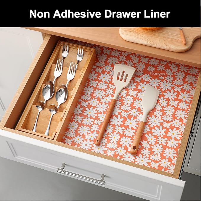 Cooyes Shelf Liner – Premium Non-Adhesive Cabinet & Drawer Liner for Kitchen – Waterproof Shelf Paper with Modern Pattern – Durable EVA Cabinet Mat – Easy to Cut （24" W x 240" L）