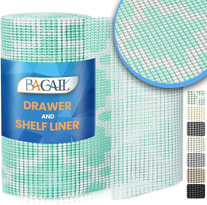 BAGAIL Drawer and Shelf Liner, 17.5 in X 20 Ft Non-Adhesive Shelf Liners for Kitchen Cabinets, Thick Strong Grip Liners for Desk, Shelves, Bathroom Drawers, Cabinet Protection - BlueQuatrefoil