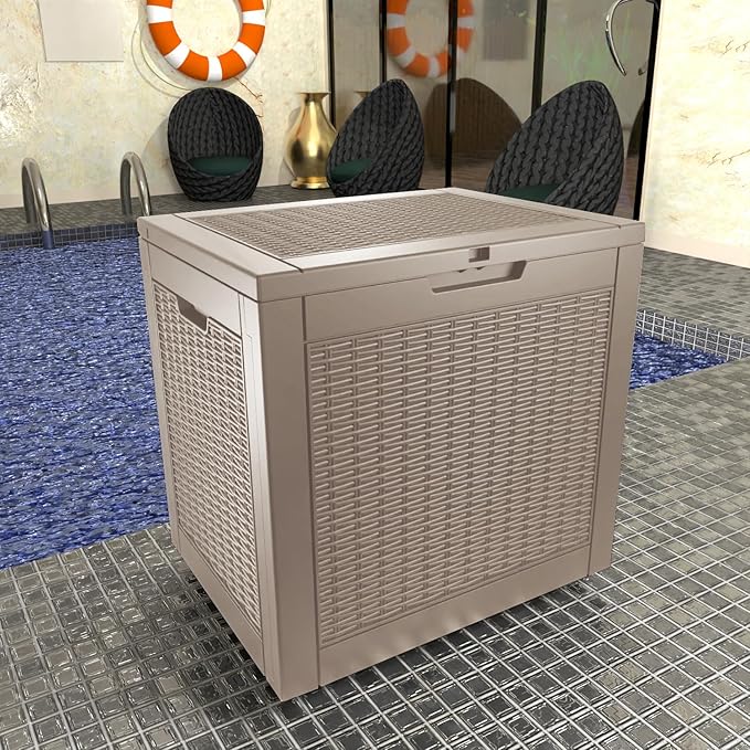 36 Gallon Outdoor Deck Box,Waterproof Resin Outdoor Storage Boxes, Outside Storage Lockable Container for Garden Tools,Indooor Cushions,Accessories (Grey)