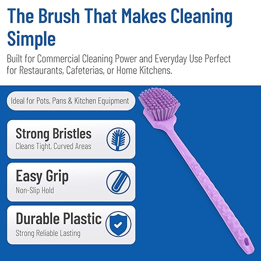 SPARTA 40501EC68 Plastic Large Scrub Brush, Kitchen Brush, Utility Brush With Long Handle For Cleaning, 20 Inches, Purple