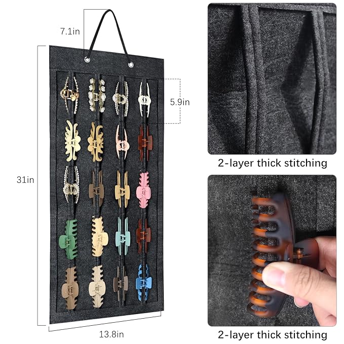 SMUK Hair Claw Clip Holder for Girls, Hanging Claw Clips Storage Organizer for Women, Hair Clip Stand Holder for Wall, Door, Closet, Big Claw Clip Display for Teen Girls