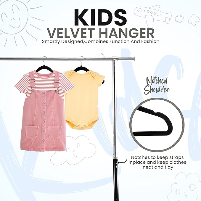 Utopia Home Kids Hangers Velvet (60 Pack) - 11 Inch Durable Baby Hangers for Closet - Perfect Toddler Hangers Non Slip for Everyday Use (Black)