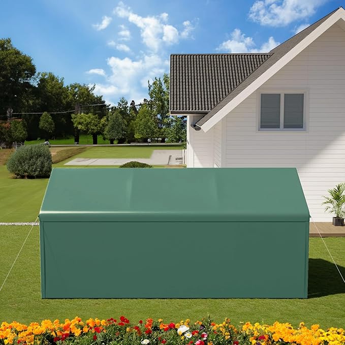 Carport 10x20 Ft Heavy Duty Canopy Steel Canopy Storage Shed,Portable Party Tent,Portable Garage with Removable Sidewalls & Doors All-Season Tarp for Carport Floor Fixing (Green)