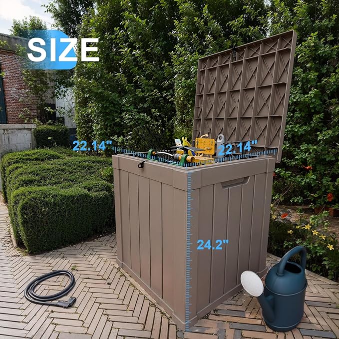 50 Gallon Outdoor Deck Box,Waterproof Resin Outdoor Storage Boxes, Outside Storage Lockable Container for Garden Tools,Indooor Cushions,Accessories (Grey)