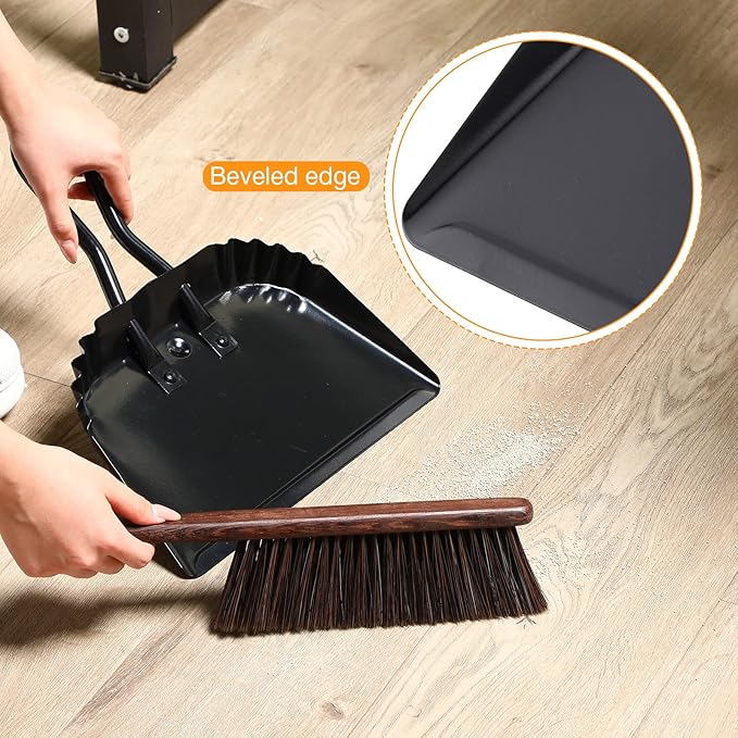 Mumufy 2 Pcs 12 Inch Heavy Duty Metal Dustpan, Stainless Steel Large Wide Dust Pans for Household, Handheld Scooper, Debris Cleaning Tool for Home Garage Studio Courtyard Indoor Outdoor(Black)