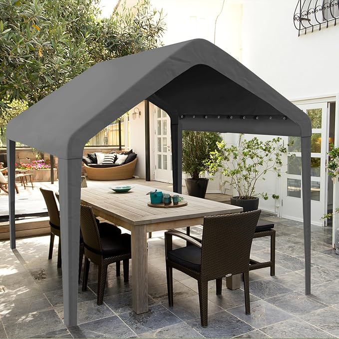 10x20 Carport Replacement Canopy Cover for Tent Top Garage Shelter Cover with Ball Bungees, 800D Oxford Replacement Cover Waterproof & UV Protection, Not Included Frame (Dark Gary)