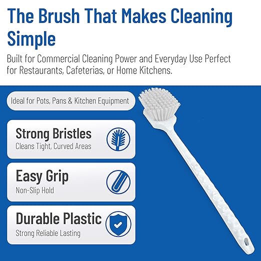 SPARTA 40501EC02 Plastic Large Scrub Brush, Kitchen Brush, Utility Brush With Long Handle For Cleaning, 20 Inches, White, (Pack of 6)
