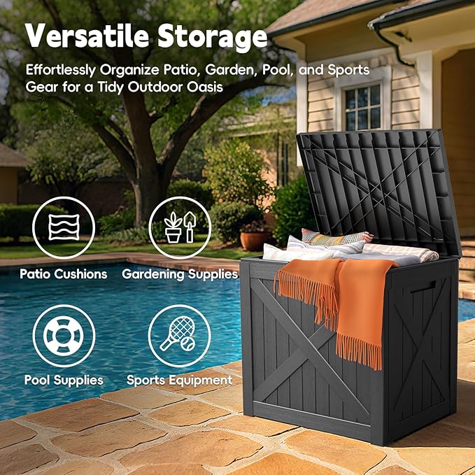 Outdoor Storage Box, 35 Gallon Deck Box, Resin Waterproof Patio Storage Bin for Package Delivery, Patio Furniture Cushion, Garden Tools, Pool Accessories, Weatherproof