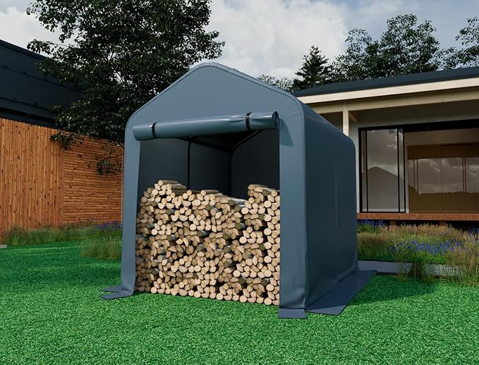6x8 FT Outdoor Portable Storage Shelter Shed Replacement Canopy with Roll-Up Zipper Door, UV-Resistant Canopy Cover for Motorcycle, Bike, Lawn Mower, Tools, Gray (Tarp Cover Only - Frame Not Included)