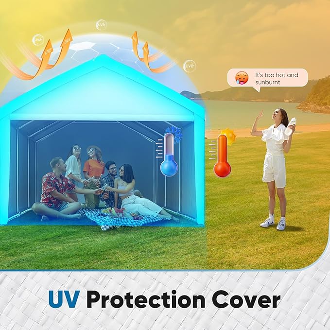 ADVANCE OUTDOOR 10x20 ft Carport Replacement Top Canopy Cover with Leg Cloth, Heavy-Duty Waterproof & UV Protected Car Garage Shelter Tent, Easy Installation with Ball Bungees, White, Roof Only