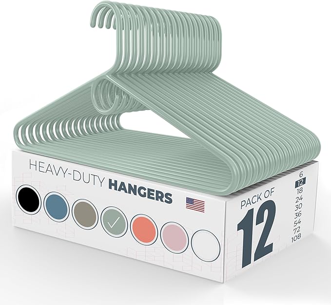 Neaties Heavy Duty Clothes Hangers 12 Pack – Made in The USA – 8lb Capacity Plastic Hangers for Adult Clothing – Durable for Pants, Coats, Jackets, or Jeans – Mint
