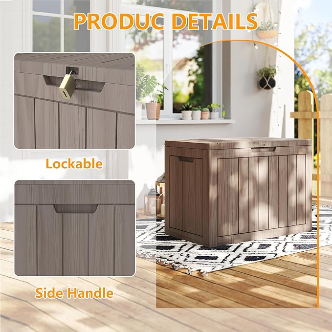 200 Gallon Outdoor Storage Box Waterproof, Resin Deck Boxes with Lockable Lid & UV-Resistant for Patio, Pool, Garden Furniture Cushions & Accessories, Coffee