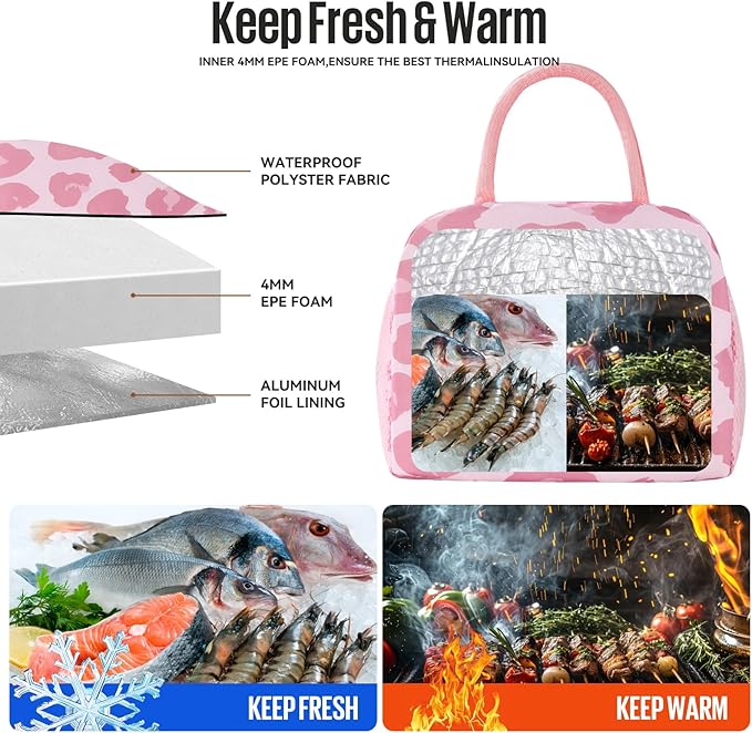 Lunch Bag Women/Men Lunch Box Women/Men (pink leopard)