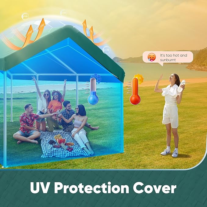 ADVANCE OUTDOOR Replacement Top Cover Tarp for 12x20 ft Carport Canopy with Ball Bungees, Green, One Roof Only