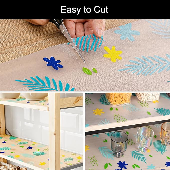 Cooyes Shelf Liner – Premium Non-Adhesive Cabinet & Drawer Liner for Kitchen – Waterproof Shelf Paper with Modern Pattern – Durable EVA Cabinet Mat – Easy to Cut （12" W x 120" L）